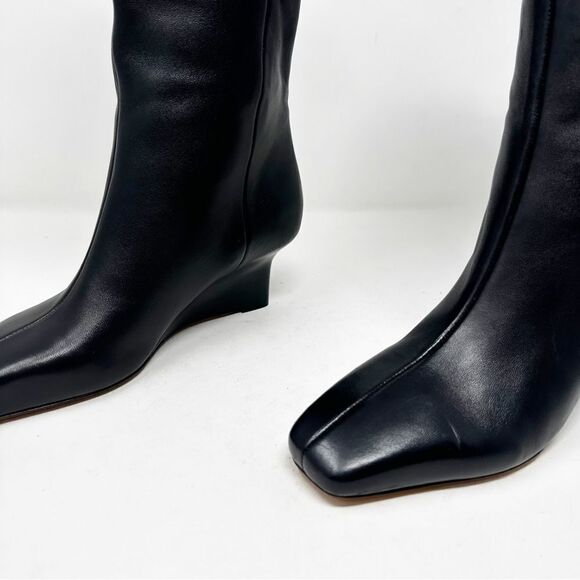 Vince Slouchy Wedge Leather Tall Boot Size 7 Beverly Square Toe - Picture 7 of 9